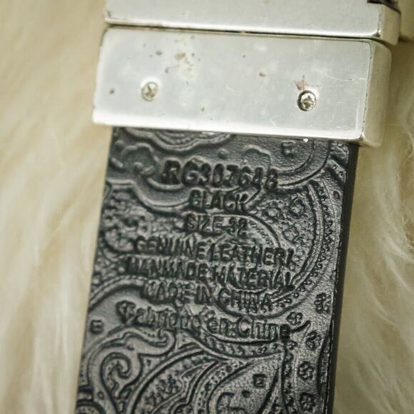 Robert Graham Size 32 Norton Black Leather Floral Embossed Reversible Belt - Picture 7 of 8